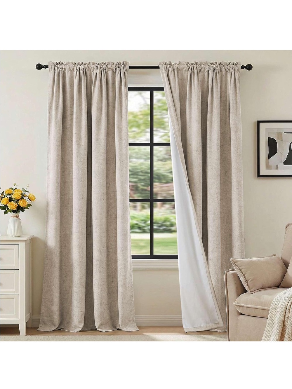 4x Neutral Beige Blackout Curtain Panel Pair - Home Accents